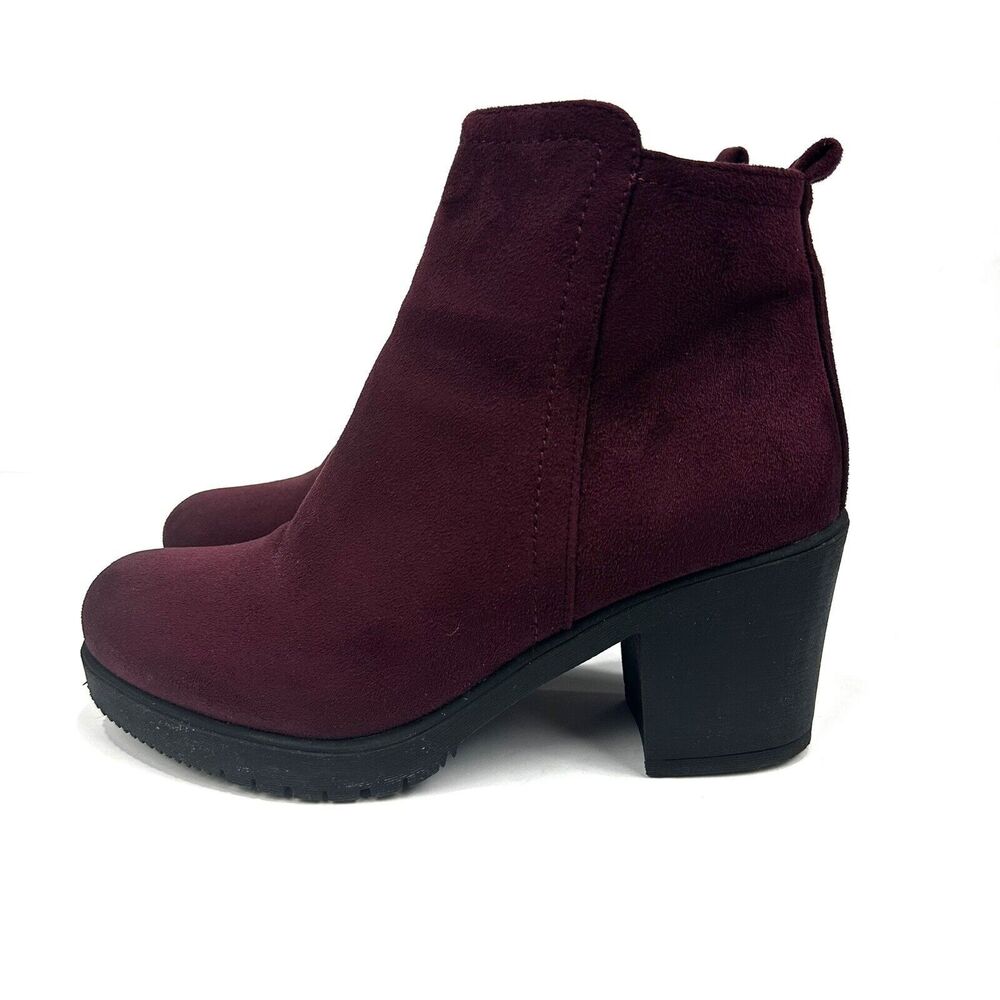 DREAM PAIRS Zoey-1 Womens Burgundy Chunky Heel Ankle Booties Shoes Sz 8.5 - Picture 2 of 14